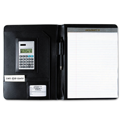 Notebook W Calculator - Pad Holder with, 9" x 12", Black