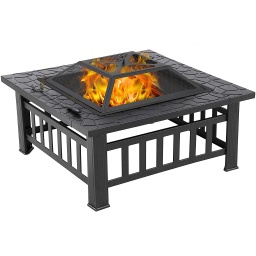Square Metal Fire Pit, Stone Tiled