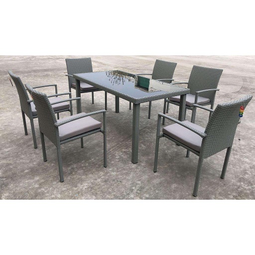 WICKER TABLE AND CHAIR 7 PCS.