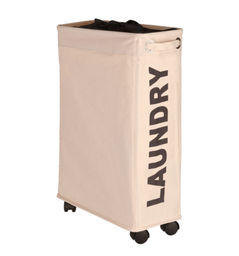 Wenko Corno Beige Polyester Wheeled Laundry Basket.